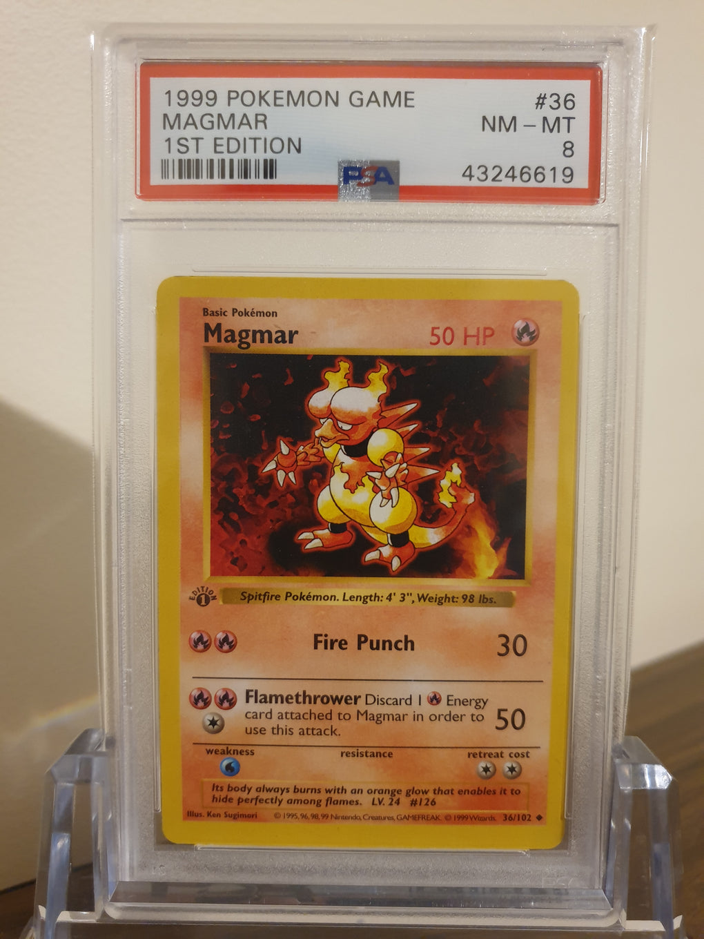 1999 Pokemon Magmar #36 Base 1st Edition Shadowless PSA 8 (Graded) Pokenpopcollect 1999 Pokemon Magmar #36 Base 1st Edition Shadowless PSA 8 (Graded) Pokenpopcollect